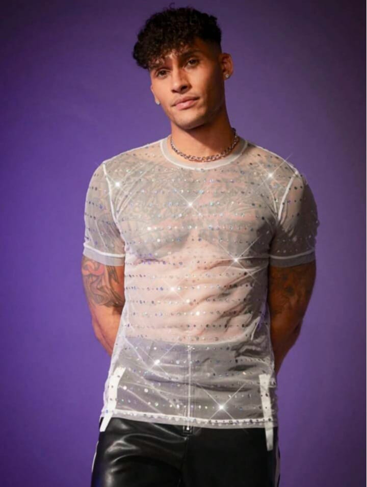 Men's Mesh Rhinestone Short Sleeve Tshirt